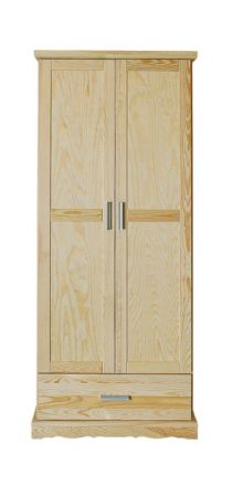 Wardrobe Buteo 01, solid pine wood, clearly varnished, 2 door - size 195 x 80 x 59 cm