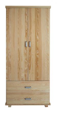 Wardrobe Columba 01, solid pine wood, clearly varnished, 2 door - size 195 x 80 x 59 cm