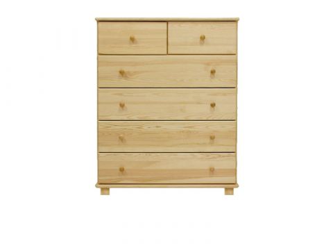 Chest of drawers 019, solid pine wood, clearly varnished, 6 drawer - size H122 x W100 x D42 cm