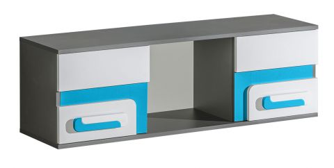 Children's room - Suspended rack / Wall shelf Oskar 10, Colour: Anthracite / White / Blue - 38 x 120 x 32 cm (h x w x d)