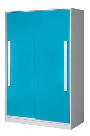 Children's room - Sliding door wardrobe / Wardrobe Walter 12, Colour: White / Blue high gloss - 191 x 120 x 60 cm (H x W x D)