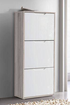 Shoe cabinet Furna 11, Colour: White high gloss / oak - Measurements: 130 x 55 x 28 cm (H x W x D)