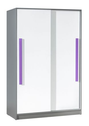 Children's room - Sliding door wardrobe / Wardrobe Olaf 13, Colour: Anthracite / White / Purple, partial solid wood - 191 x 120 x 60 cm (H x W x D)
