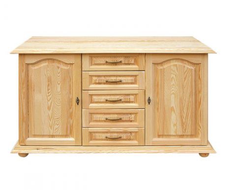 Sideboard Pipilo 13, 2 door, 5 drawer, solid pine wood, clearly varnished - H88 x W139 x D54 cm