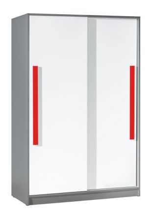 Children's room - Sliding door wardrobe / Wardrobe Olaf 13, Colour: Anthracite / White / Red, partial solid wood - 191 x 120 x 60 cm (h x w x d)