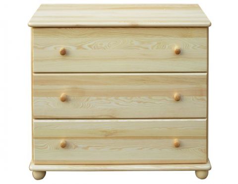 Chest of 3 drawers Junco 147, solid pine wood, clearly varnished - H78 x W100 x D42 cm