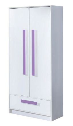 Children's room - Hinged door wardrobe / Wardrobe Walter 01, Colour: White high gloss / Purple - 191 x 80 x 50 cm (H x W x D)