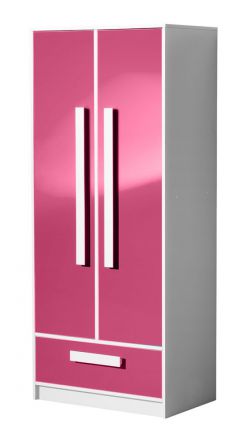 Children's room - Hinged door wardrobe / Wardrobe Walter 01, Colour: White / Pink high gloss - 191 x 80 x 50 cm (H x W x D)