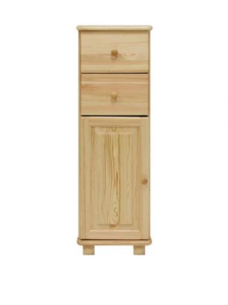 2 Drawer, 1 Door Narrow Storage Cabinet 031, solid pine wood, clearly varnished - 122H x 40W x 42D cm 