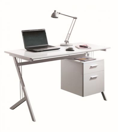 Desk Kasungu 02, Colour: White high gloss - Measurements: 76 x 130 x 60 cm (H x W x D)