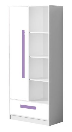 Children's room - Hinged door wardrobe / Wardrobe Walter 03, Colour: White high gloss / Purple - 191 x 80 x 40 cm (H x W x D)