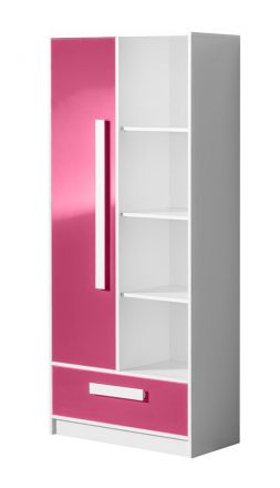 Children's room - Hinged door wardrobe / Wardrobe Walter 03, Colour: White / Pink high gloss - 191 x 80 x 40 cm (H x W x D)