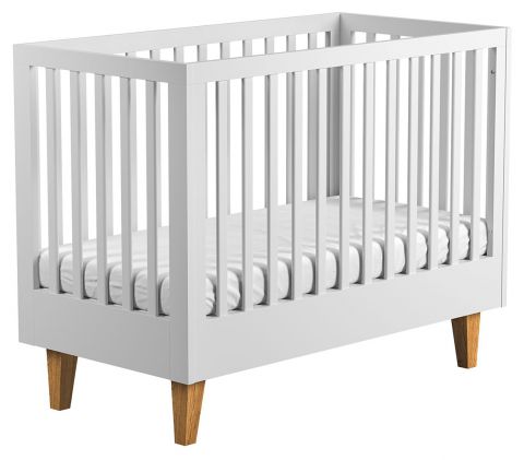 Baby bed / Kid bed Rilind 01, Colour: White / Oak - Lying area: 60 x 120 cm (W x L)