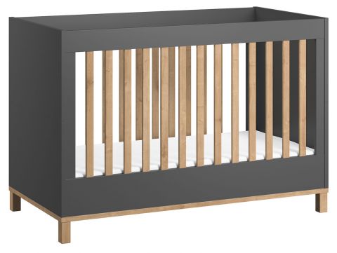 Baby bed / Kid bed Lijan 02, Colour: Grey / Oak - Lying area: 70 x 140 cm (W x L)