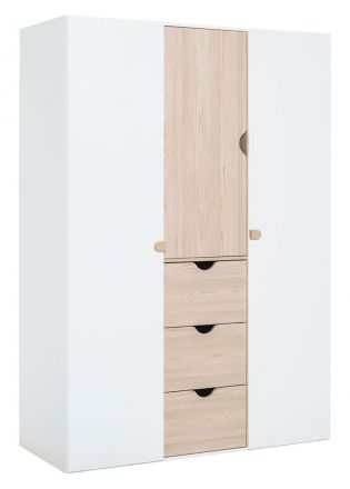 Children's room - Hinged door cabinet / Wardrobe Skalle 11, Colour: White / Light Brown - Measurements: 206 x 141 x 64 cm (H x W x D)