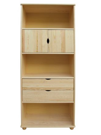 Tall 195cm Drawer Bookcase Junco 46B, solid pine, clearly varnished - H195 x W80 x D42 cm