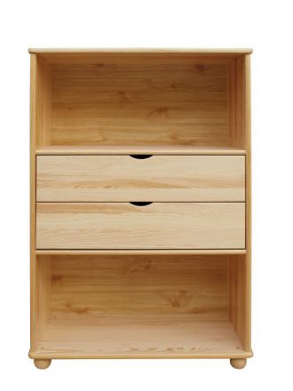 Low 120cm Standard Bookcase Junco 48A, solid pine wood, clearly varnished - H120 x W100 x D42 cm