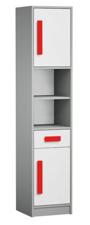Children's room - Wardrobe Olaf 04, Colour: Anthracite / White / Red, partial solid wood - 191 x 40 x 40 cm (H x W x D)