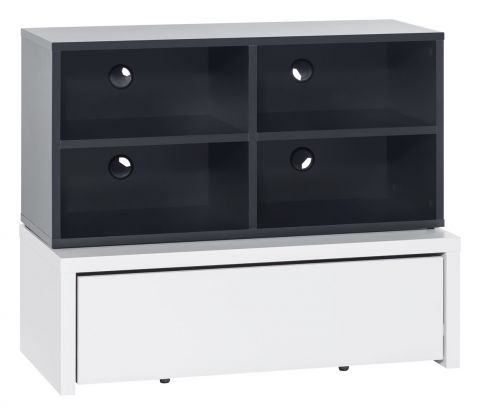 Children's room - TV base cabinet Marincho 52, 2-part, Colour: Black / White - Measurements: 107 x 107 x 53 cm (H x W x D)