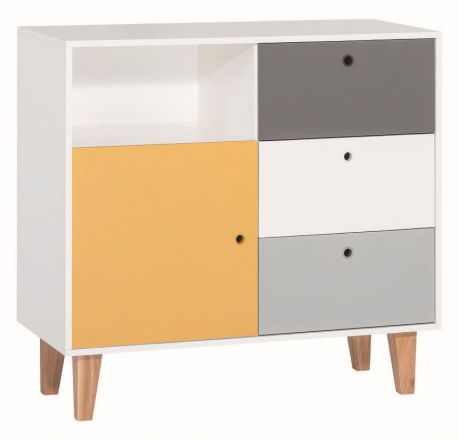 Children's room - Chest of drawers Syrina 08, Colour: White / Grey / Yellow - Measurements: 96 x 103 x 45 cm (h x w x d)
