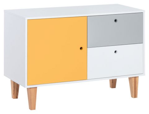 Children's room - Chest of drawers Syrina 16, Colour: White / Grey / Yellow - Measurements: 72 x 103 x 45 cm (h x w x d)