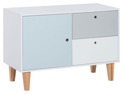 Children's room - Chest of drawers Syrina 16, Colour: White / Grey / Blue - Measurements: 72 x 103 x 45 cm (h x w x d)