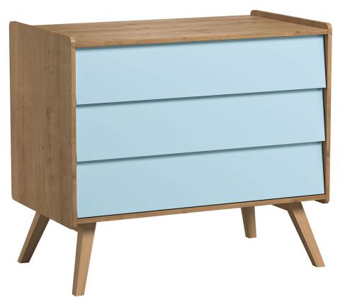 Chest of drawers Jorinde 05, Colour: Oak / Blue - Measurements: 90 x 100 x 59 cm (H x W x D)