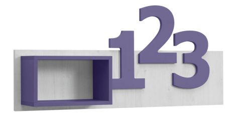 Children's room - Suspended rack / Wall shelf Luis 02, Colour: Oak White / Purple - 54 x 120 x 22 cm (h x w x d)