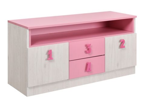 Children's room - Chest of drawers Luis 05, Colour: Oak White / Pink - 60 x 120 x 42 cm (H x W x D)