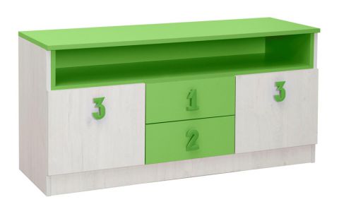 Children's room - Chest of drawers Luis 05, Colour: Oak White / Green - 60 x 120 x 42 cm (h x w x d)