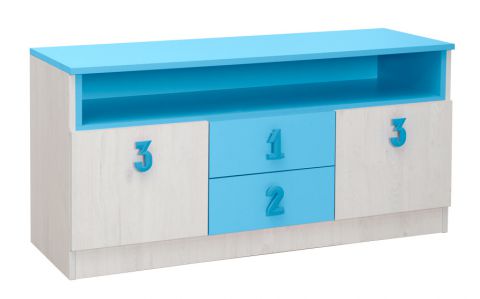 Children's room - Chest of drawers Luis 05, Colour: Oak White / Blue - 60 x 120 x 42 cm (H x W x D)