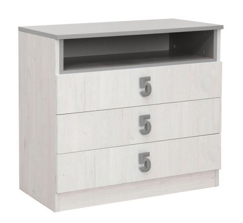 Children's room - Chest of drawers Luis 13, Colour: Oak White / Grey - 75 x 80 x 52 cm (h x w x d)