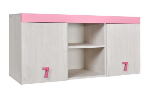 Children's room - Wall cabinet Luis 15, Colour: Oak White / Pink - 58 x 120 x 42 cm (H x W x D)