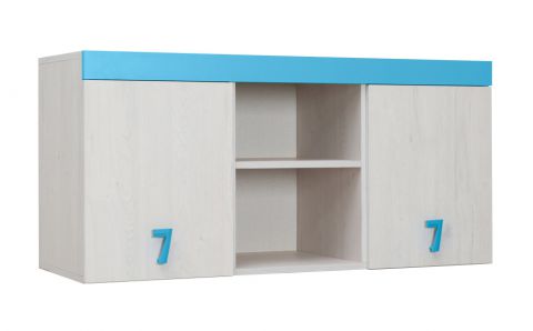 Children's room - Wall cabinet Luis 15, Colour: Oak White / Blue - 58 x 120 x 42 cm (H x W x D)
