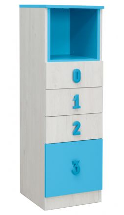 Children's room - Chest of drawers Luis 24, Colour: Oak White / Blue - 127 x 40 x 42 cm (H x W x D)