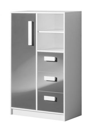 Chest of drawers Walter 05, Colour: White / Grey high gloss - 133 x 80 x 40 cm (h x w x d)