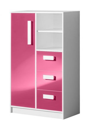 Chest of drawers Walter 05, Colour: White / Pink high gloss - 133 x 80 x 40 cm (h x w x d)