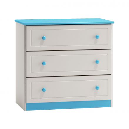 3 Drawer Chest 006, solid pine wood, blue-white varnished - H78 x W80 x D47 cm 