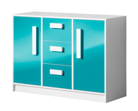 Chest of drawers Walter 06, Colour: White / Blue high gloss - 85 x 120 x 40 cm (h x w x d)