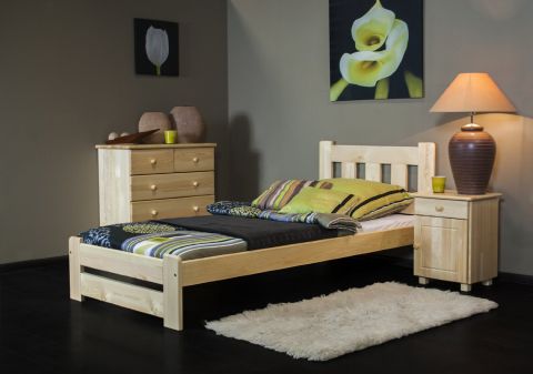 Single bed / Guest bed A25, solid pine wood, clear finish, incl. slatted bed frame - 90 x 200 cm 