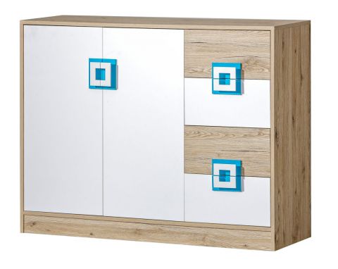 Chest of drawers Fabian 08, Colour: Oak Light brown / White / Blue - 93 x 120 x 40 cm (h x w x d)