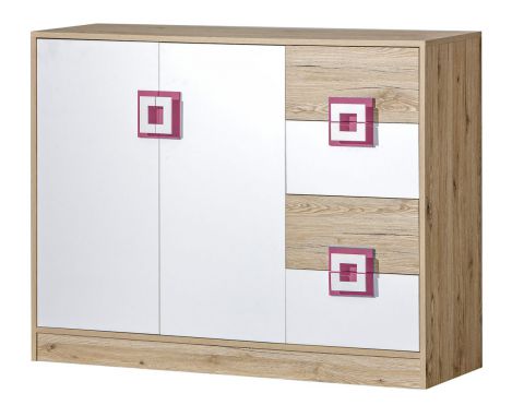 Chest of drawers Fabian 08, Colour: Oak Light brown / White / Pink - 93 x 120 x 40 cm (h x w x d)