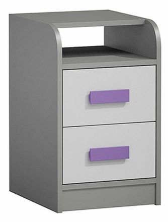 Children's room - Chest of drawers Olaf 09, Colour: Anthracite / White / Purple, partial solid wood - 66 x 40 x 40 cm (h x w x d)