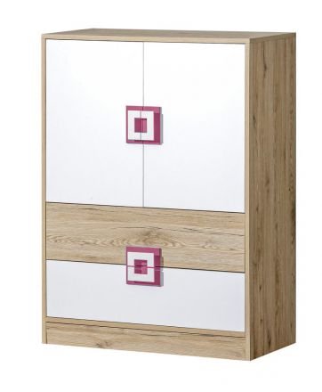 Chest of drawers Fabian 09, Colour: Oak Light brown / White / Pink - 110 x 80 x 40 cm (h x w x d)
