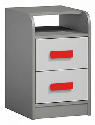 Children's room - Chest of drawers Olaf 09, Colour: Anthracite / White / Red, partial solid wood - 66 x 40 x 40 cm (h x w x d)