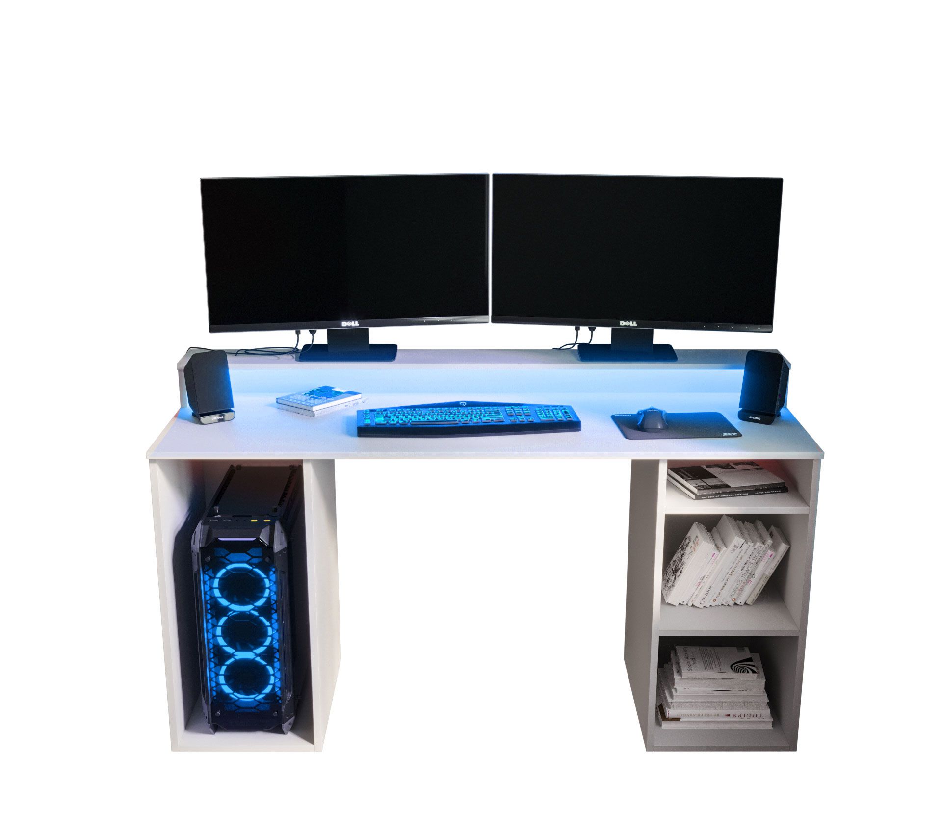 Simple desk with four compartments Belledonne 01, color: white - Dimensions: 90 x 138 x 50 cm (H x W x D)