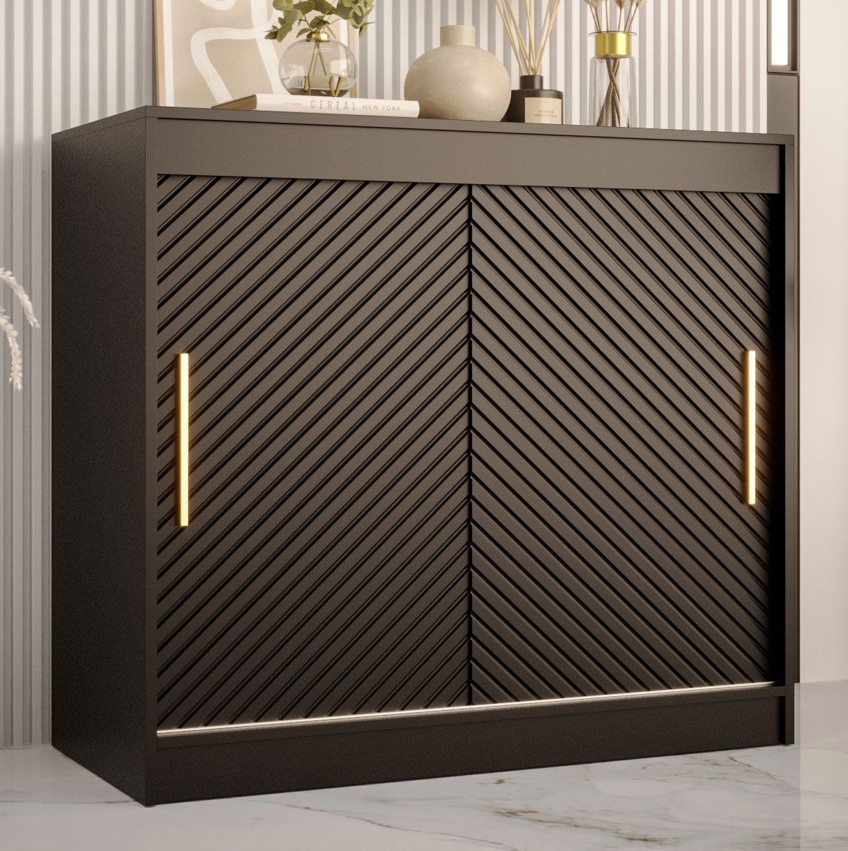 Modern chest of drawers with four compartments Balmenhorn 100, Colour: Black matt - Measurements: 100 x 100 x 45 cm (H x W x D), in a simple design.
