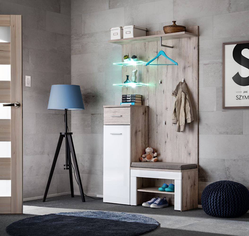 Simple wardrobe with LED lighting Sviland 01, color: oak Wellington / white - Dimensions: 200 x 100 x 35 cm (H x W x D)