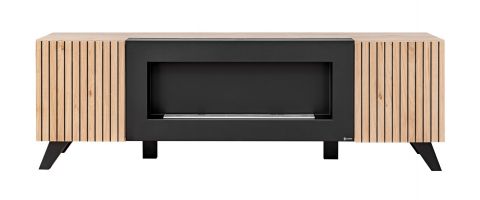 TV cabinet Nordkapp 05, color: Hickory Jackson / Black - Dimensions: 52 x 160 x 45 cm (H x W x D), with two compartments and a black bio fireplace