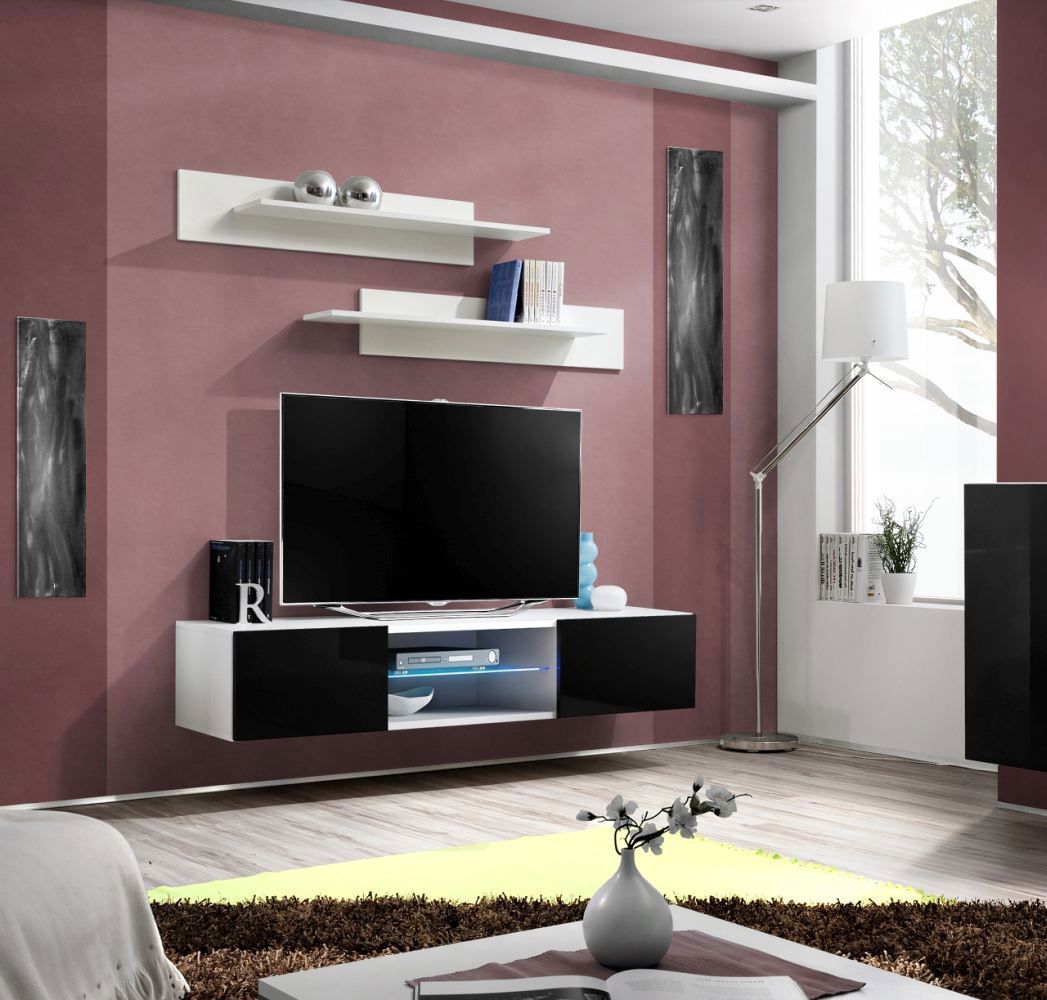 TV cabinet white, hanging Raudberg 05, color: white - Dimensions: 30 x 160 x 40 cm (H x W x D), with